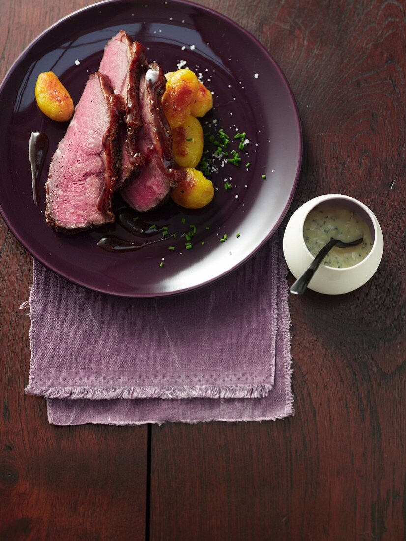 Ginger-glazed roast beef with wasabi remoulade