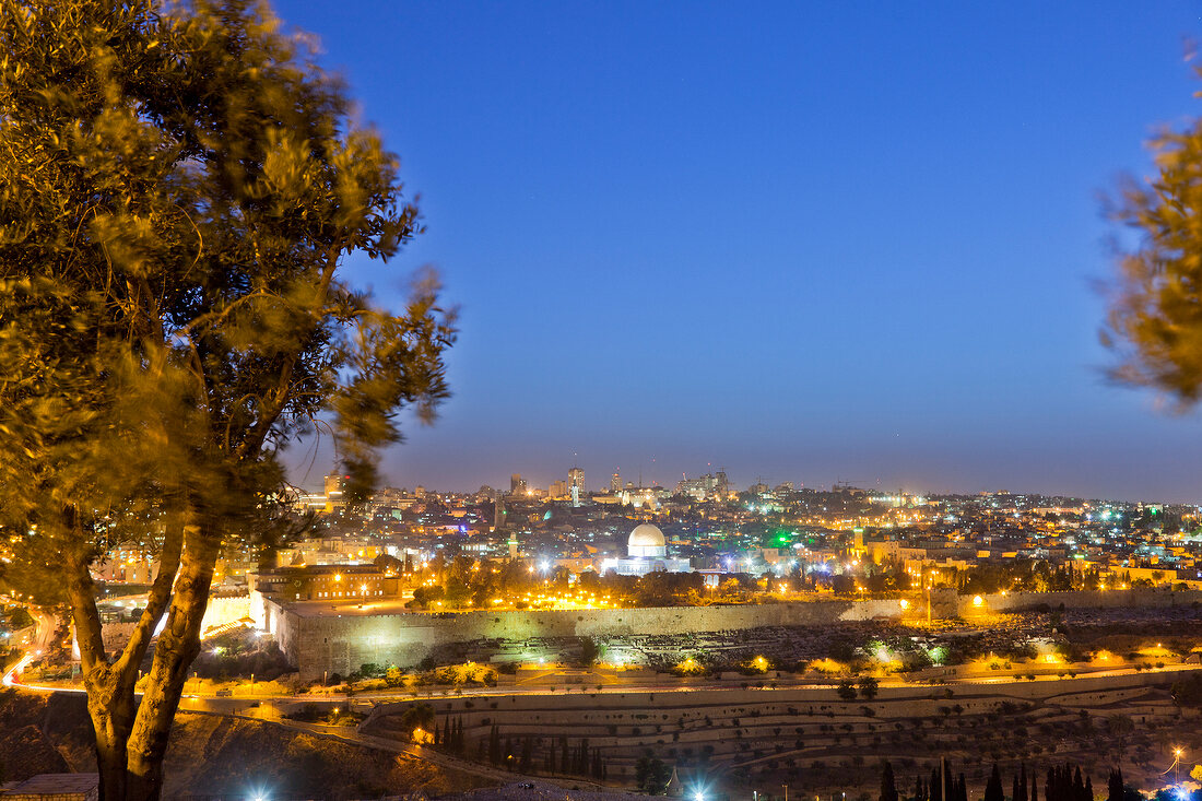 View of Dome of the Rock Cemetery in Temple Mount from Mount of Olives, Jerusalem, Israel