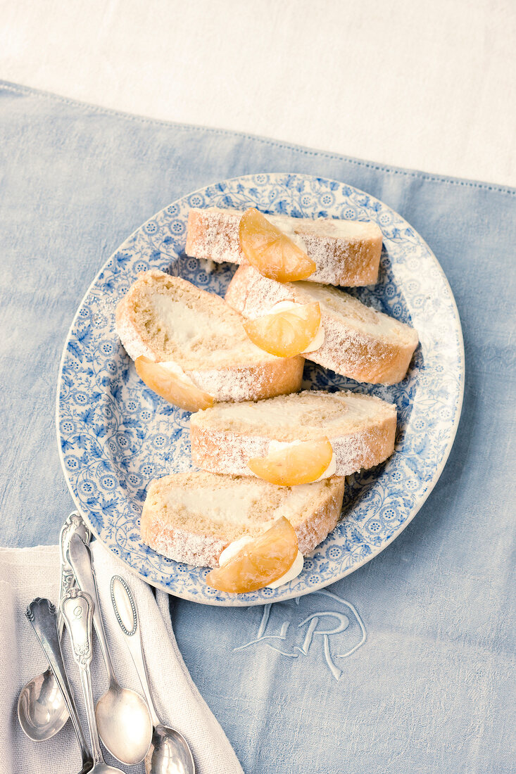 Lemon jelly rolls on plate