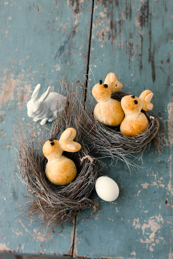Bunny shaped Easter rolls in nest