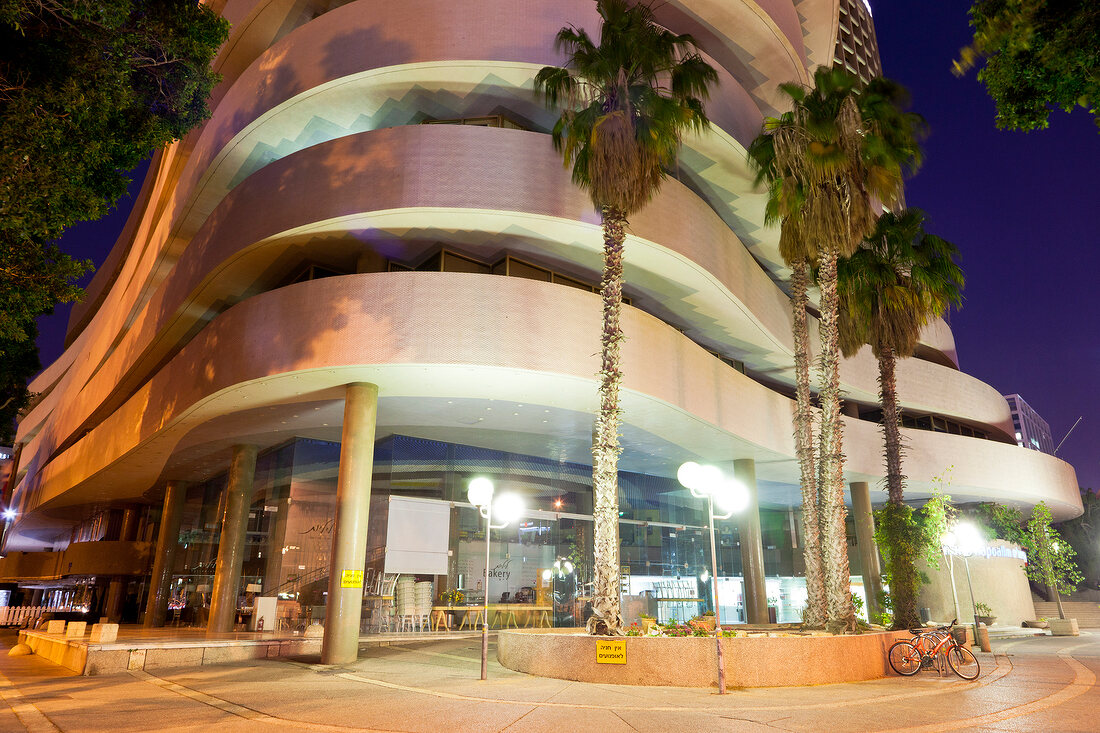 Illuminated Asia House Tel in Aviv, Israel