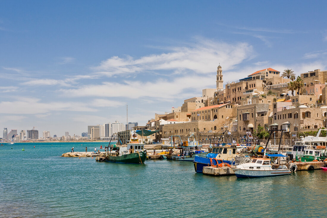 View of harbour and boats at Mediterranean in Jaffa, Tel Aviv, Israel