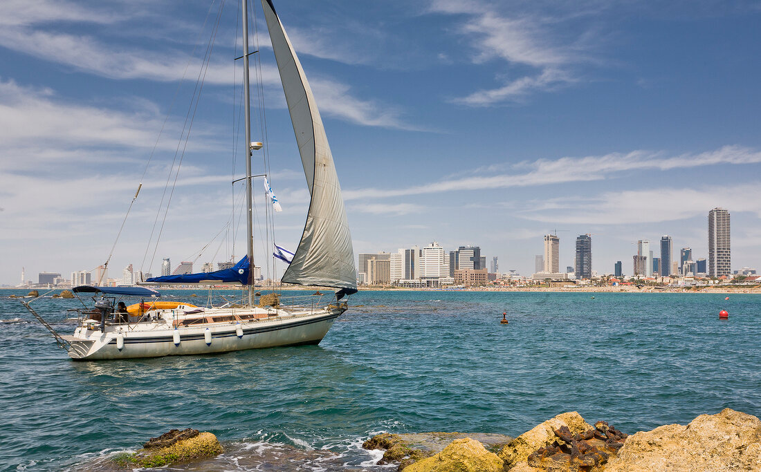 Israel, Tel Aviv, Mittelmeer, Segelboot