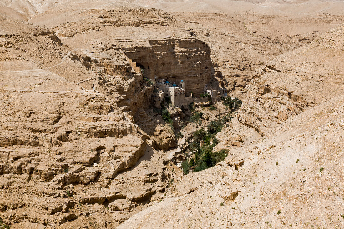 View of St. George's Monastery at Wadi Qelt in Judean Desert, Israel