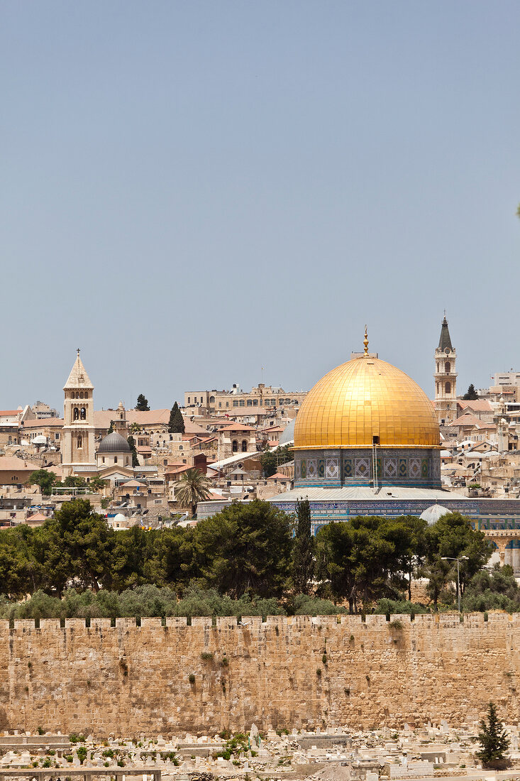 Temple Mount, Dome of the Rock, Redeemer Church and Old Town in Jerusalem, Israel