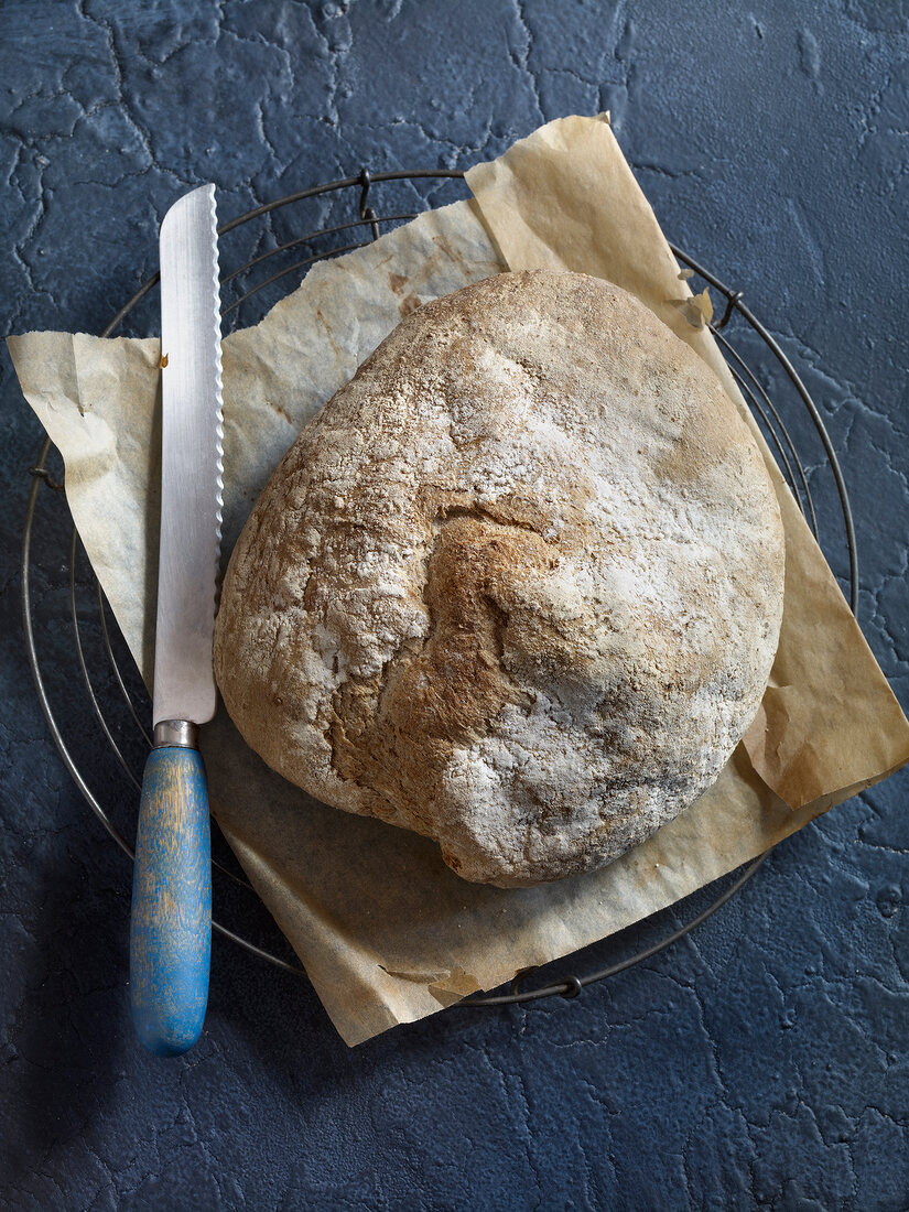 Brot, Toskanisches Landbrot, Backpapier, Kuchenrost