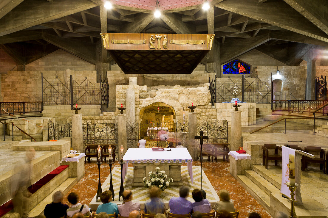 People in altar at Church of Annunciation, Nazareth, Israel