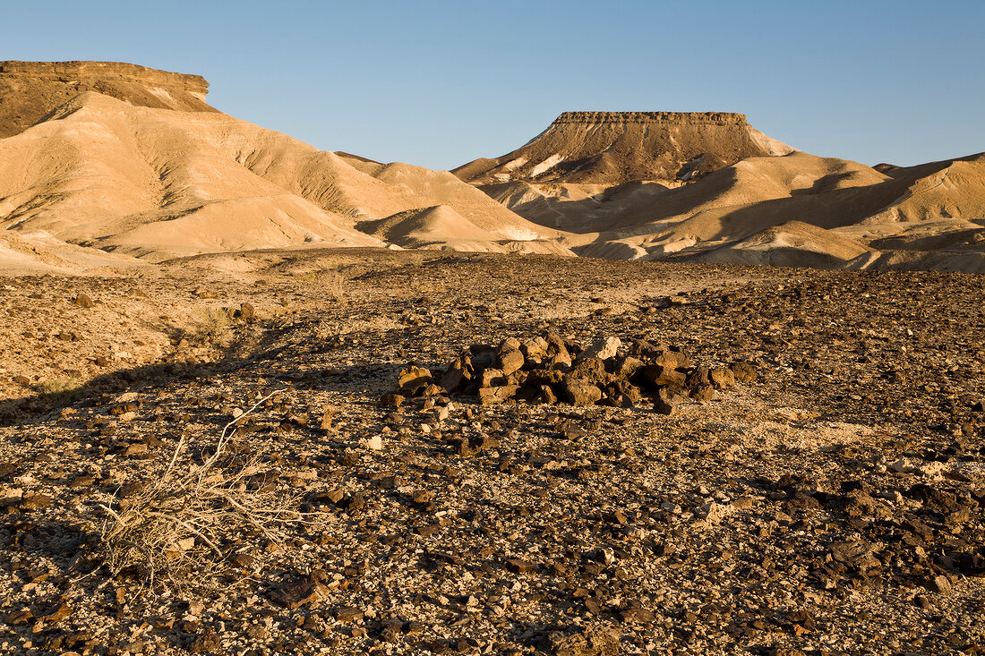 View of sand dunes and landscape at Makhtesh Ramon, Negev, Israel