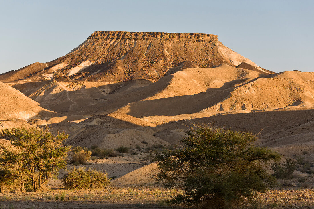 View of sand dunes and landscape at Makhtesh Ramon, Negev, Israel