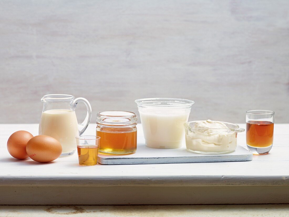 Various dairy products and sweeteners