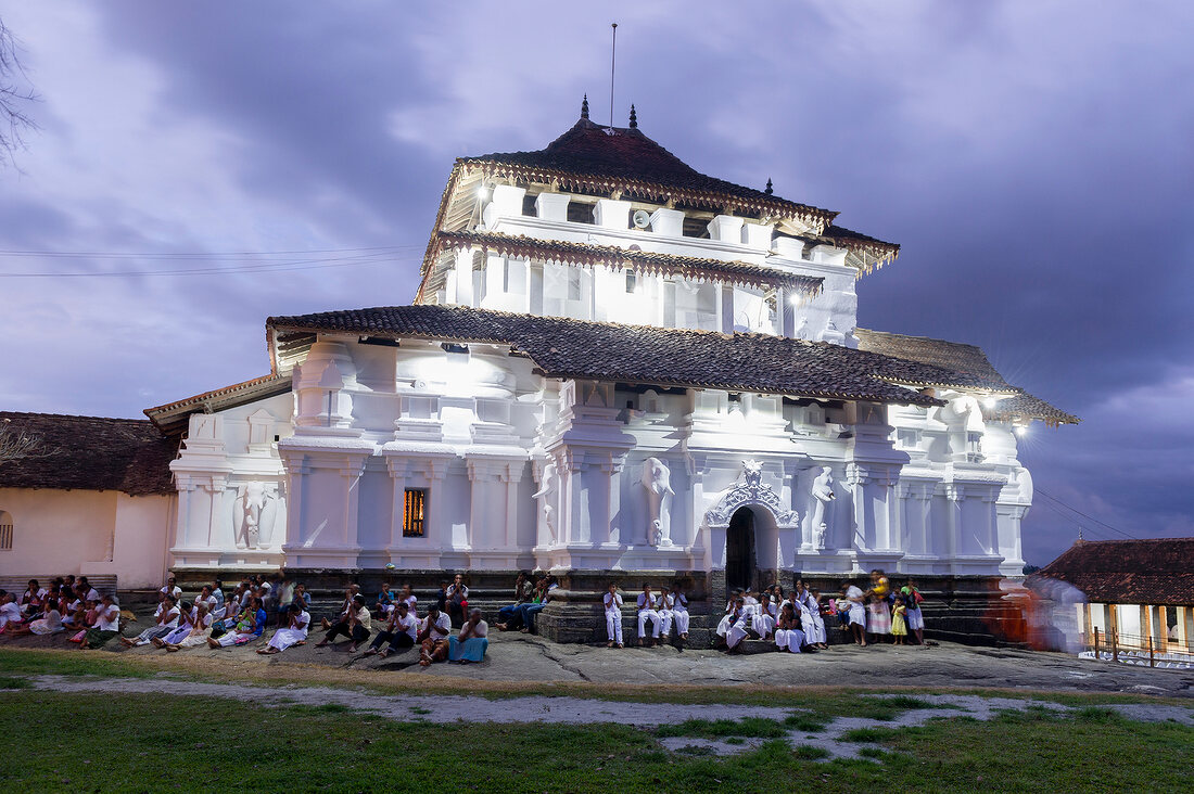 View of people at Lankatilaka Viharaya Temple in Kandy, Sri Lanka
