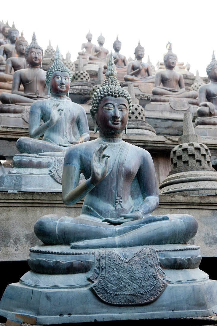 View of Buddha figures at Gangaramya Temple in Colombo, Sri Lanka
