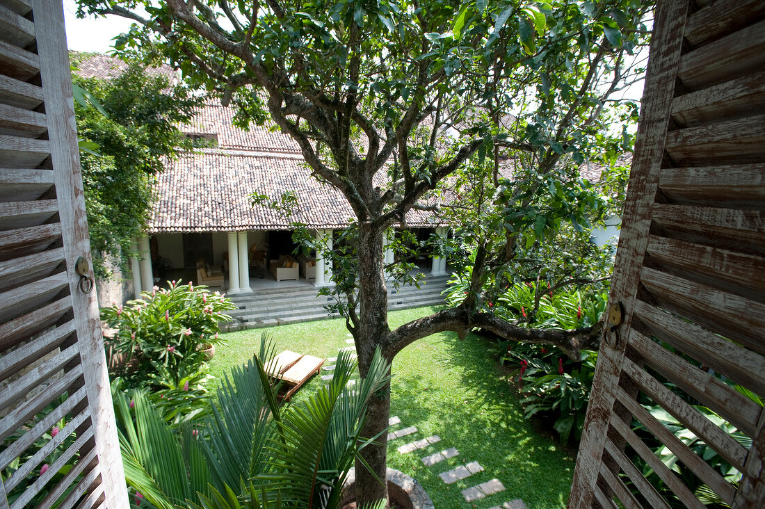 View of private villa No. 20 and garden at Galle Fort, Sri Lanka