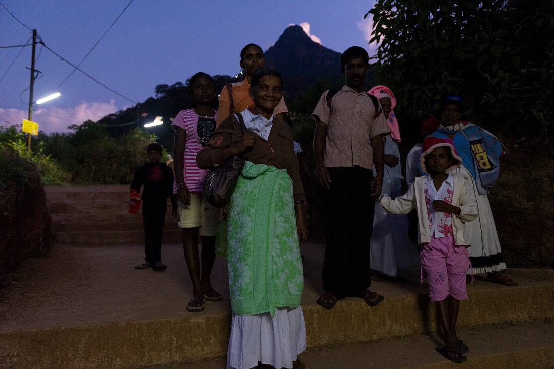 Pilgrims going downstairs at night in Sri Pada mountain, Sri Lanka