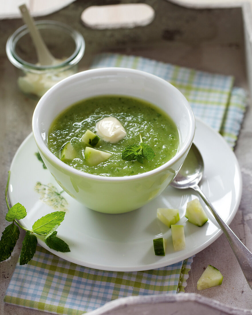 Landküche, Kalte Gurkensuppe mit Zitronenmelisse