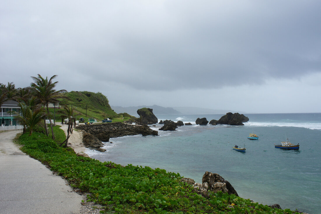 View of Caribbean sea with huge rocks at Lesser Antilles, Caribbean island, Barbados