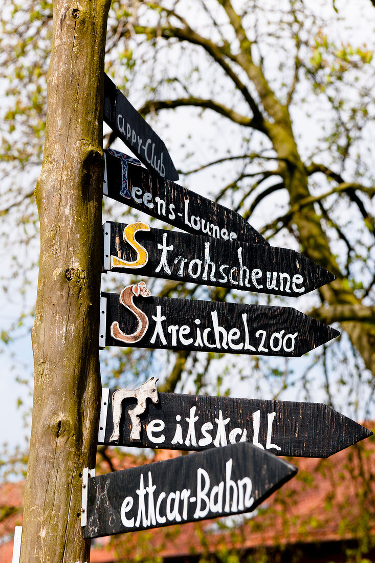Close-up of sign board for Landegge guide