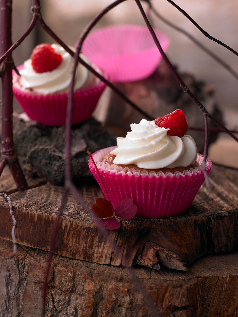 Himbeer-Rote-Bete-Cupcakes mit Eierlikör-Creme, Papierförmchen,pink