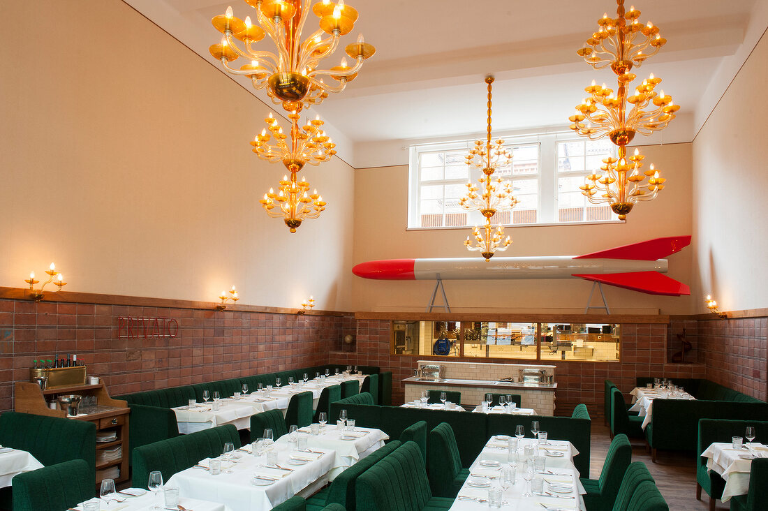 View of restaurant at Pauly Saal, former girl's school, Berlin, Germany