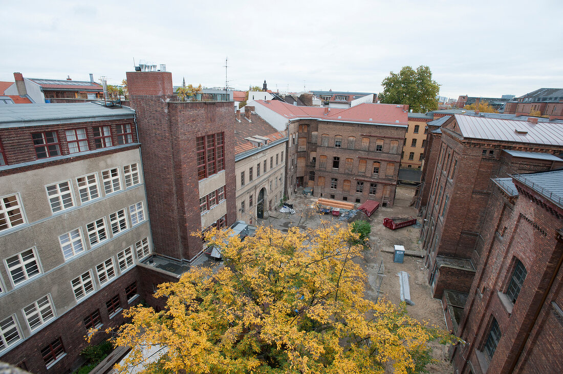 View of girl's school courtyard in Berlin, Germany, elevated view