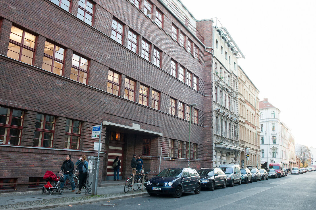 View of building and people on street in Berlin, Germany