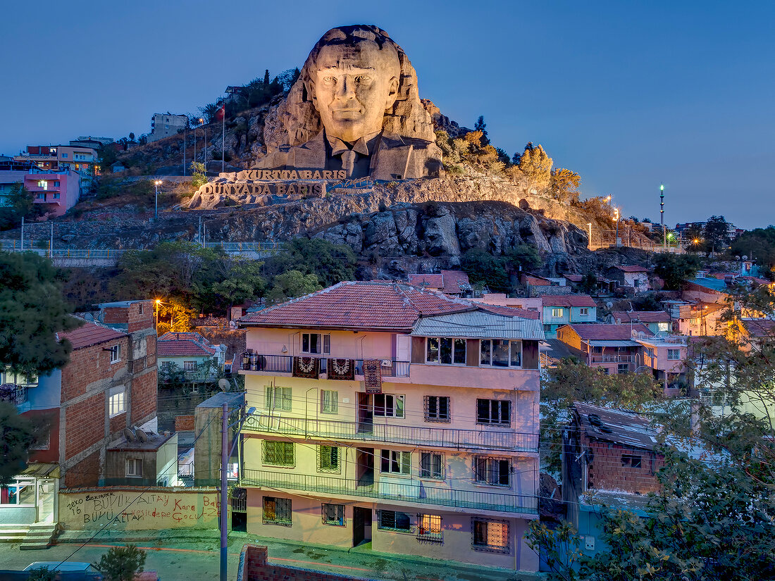 View of Ataturk Monument and houses in Izmir, Sakarya, Turkey