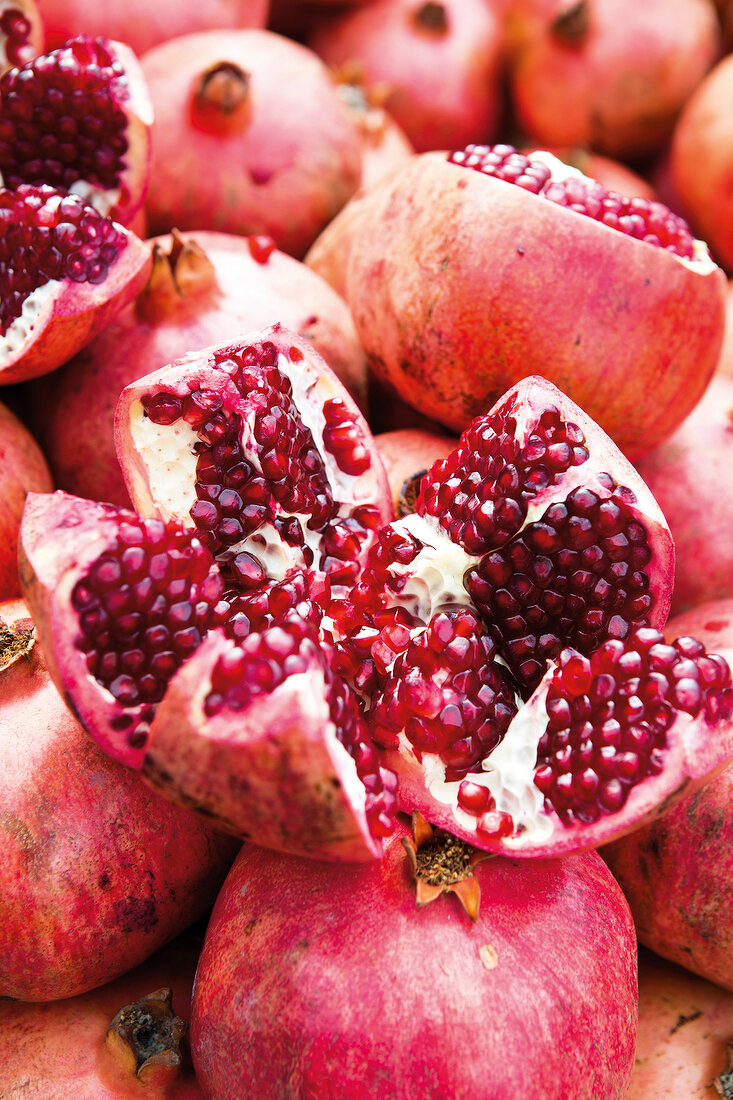 Close-up of pomegranates cut open