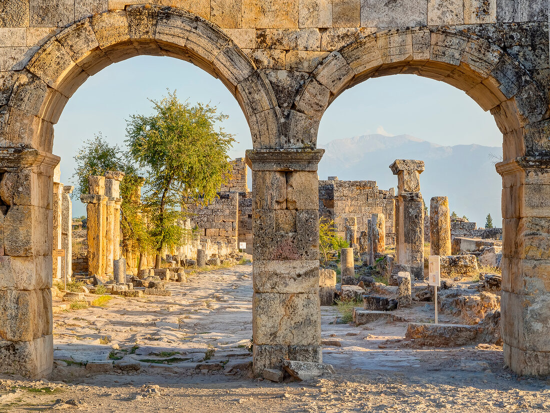 Main street and gate of Hierapolis in Turkey