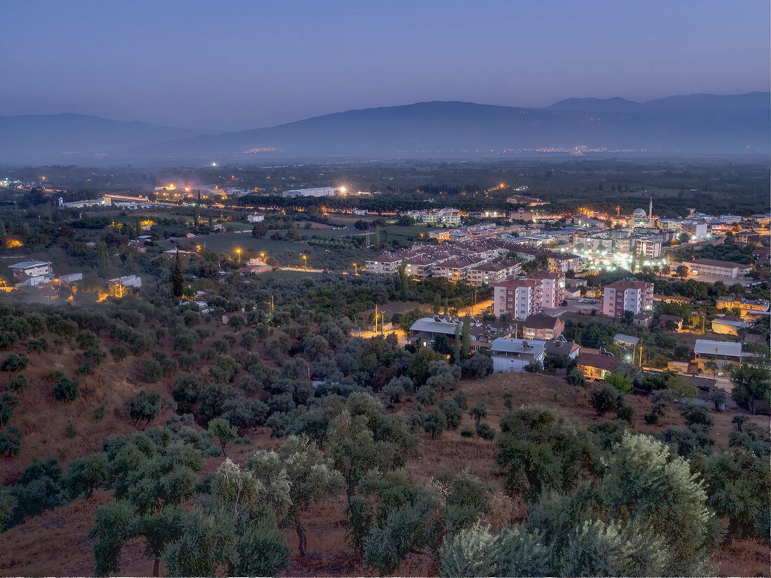 View of landscape of Sultanhisar at night, Aegean, Turkey