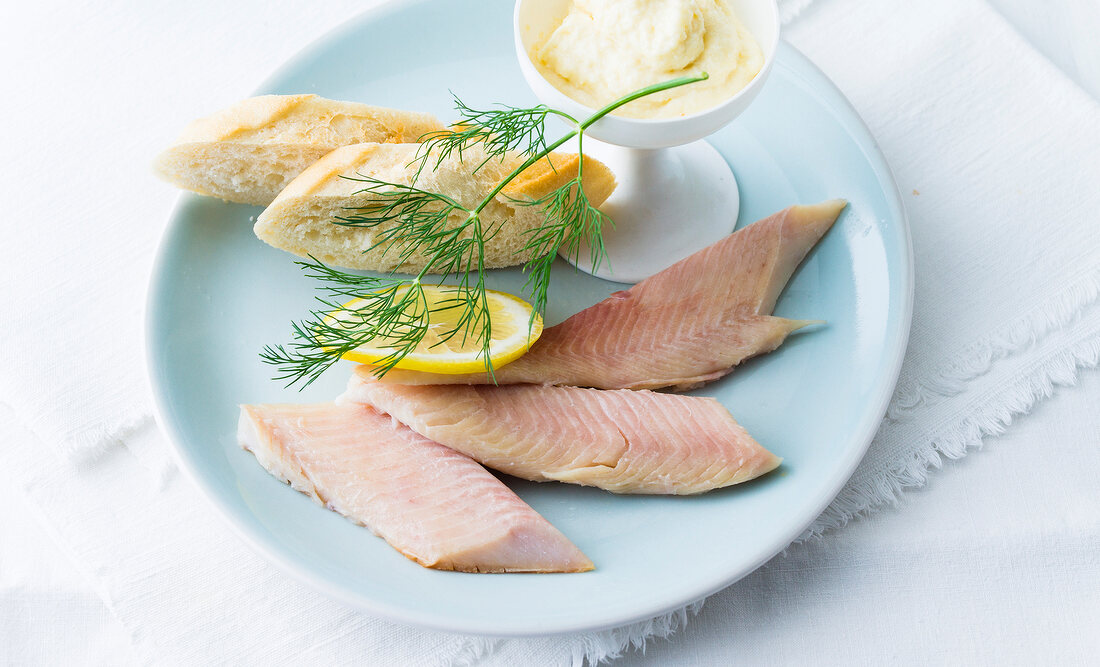 Smoked trout on plate