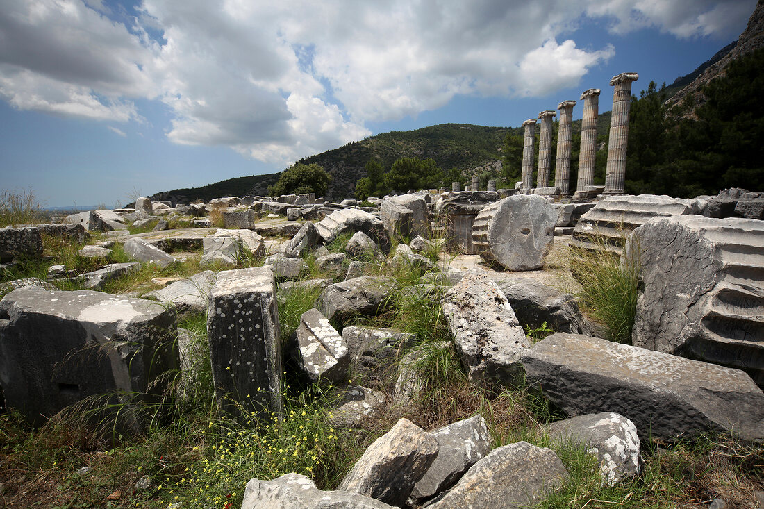 Ruins of Temple of Athena at Priene in Aegean, Turkey