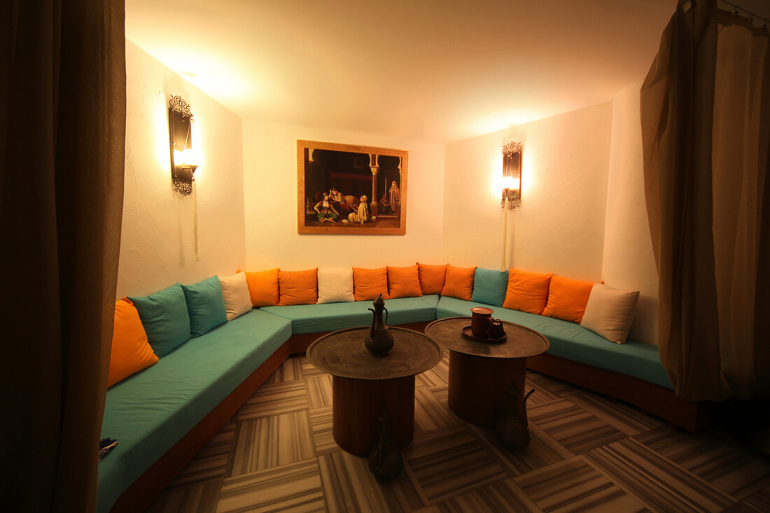 Sitting area in Kempinski Hotel Barbaros Bay, Bodrum Peninsula, Aegean Region, Turkey