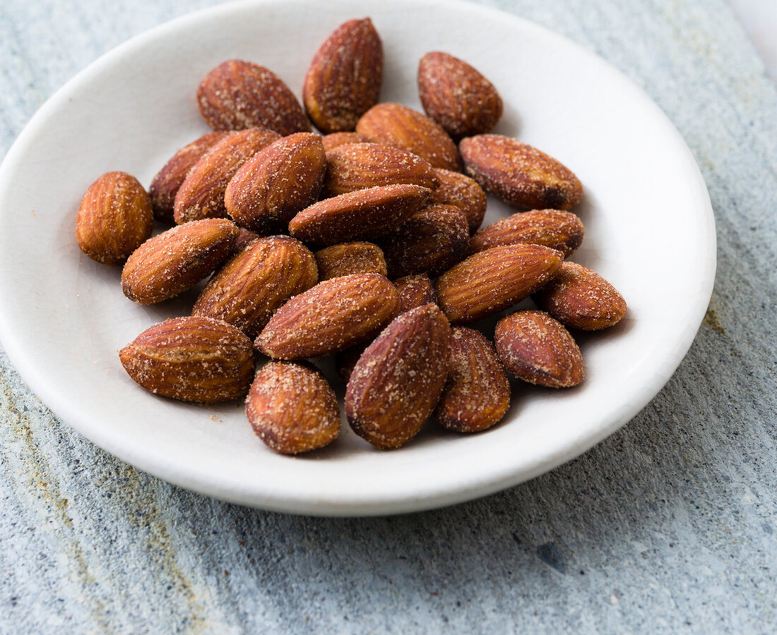 Smoked almonds on plate