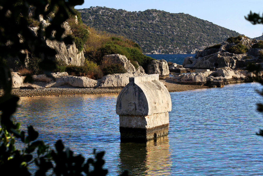 View of Sarcophagus in Simena, ancient Lycia, Aegean, Turkey