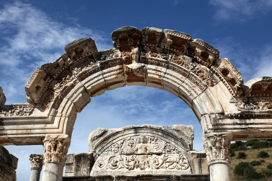 View of archway of ruins Ephesus, Aegean, Turkey