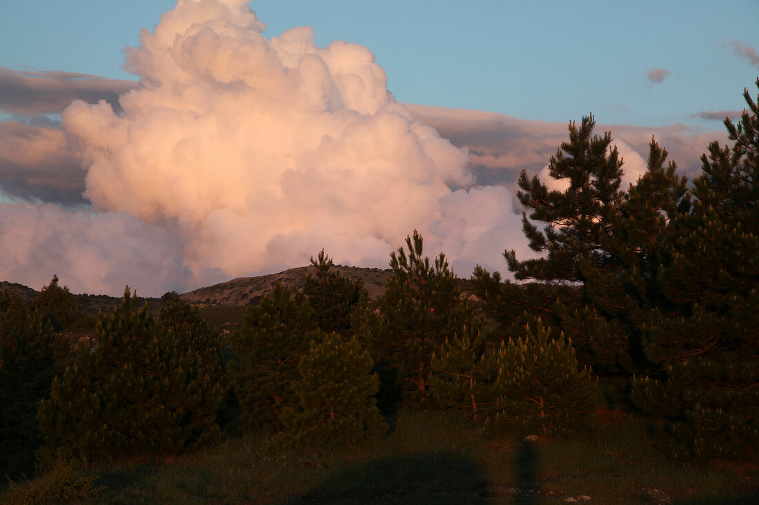 View of clouds and Spil Dagi National Park at evening, Aegean, Turkey