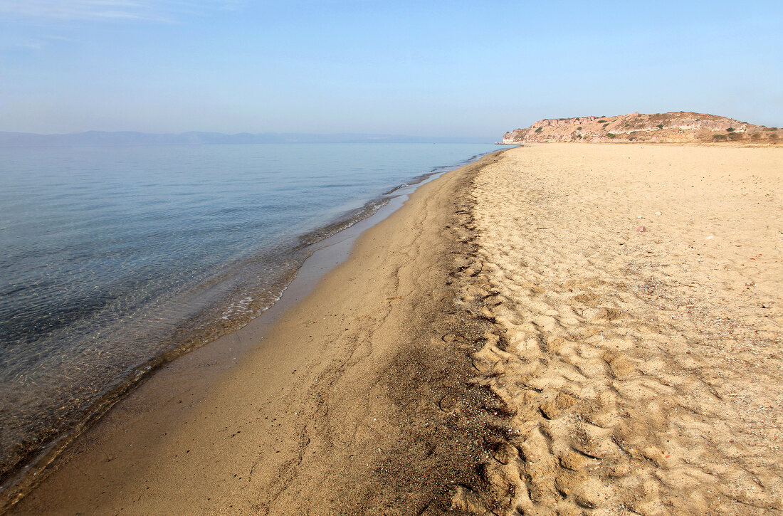 View of shore of Badavut beach in Ayvalik, Aegean, Turkey