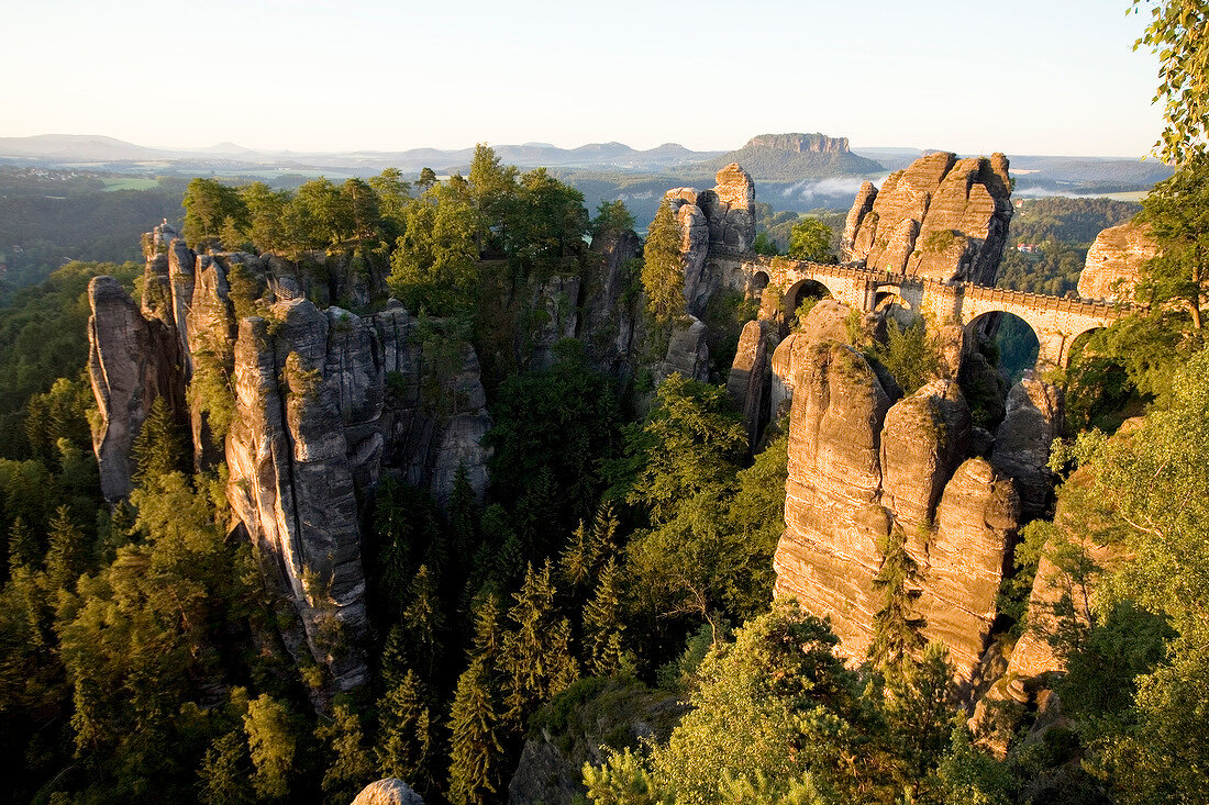 Sachsen: Nationalpark, Überblick, Felsen, Brücke, Horizont, malerisch