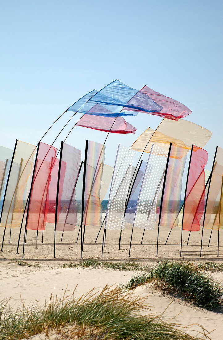 Dänemark, Fanö, Strand, Himmel, Drachenfest, Fahnen, bunt