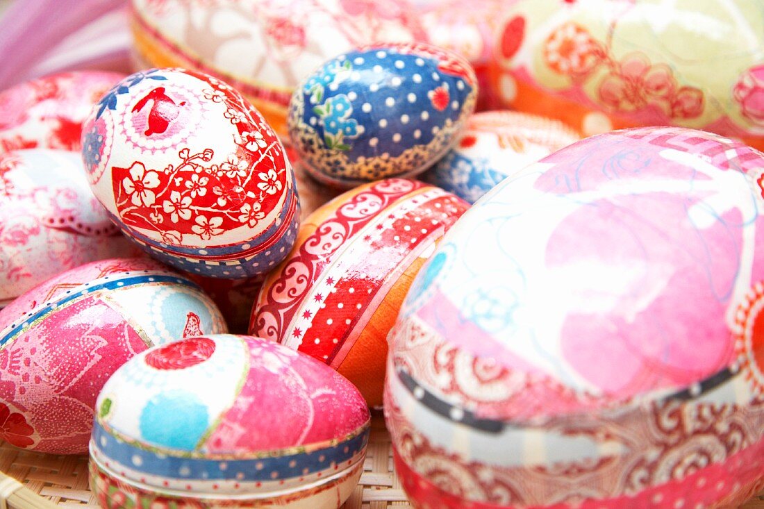 Carefully decorated egg-shaped gift boxes