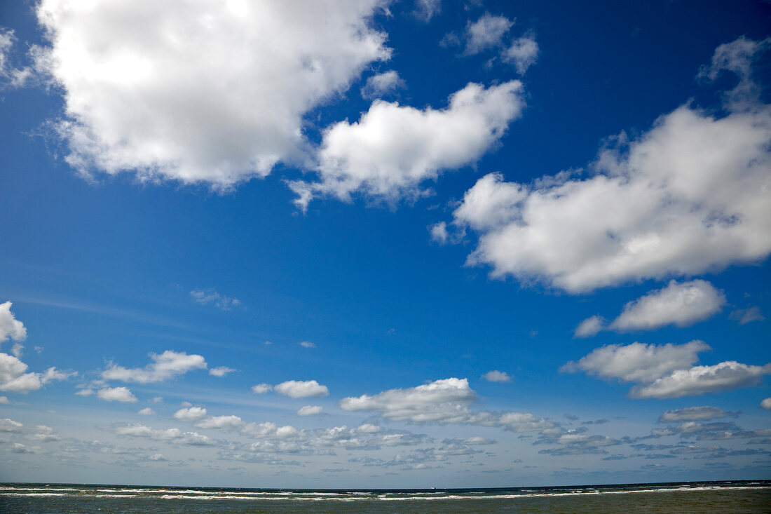 View of clouds and sky over Fano beach, Denmark
