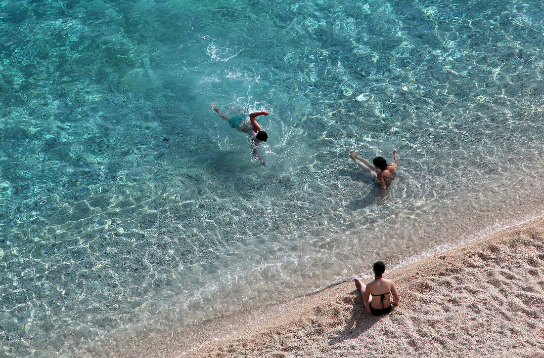 People on Kaputas beach, Aegean, Turkey, elevated view