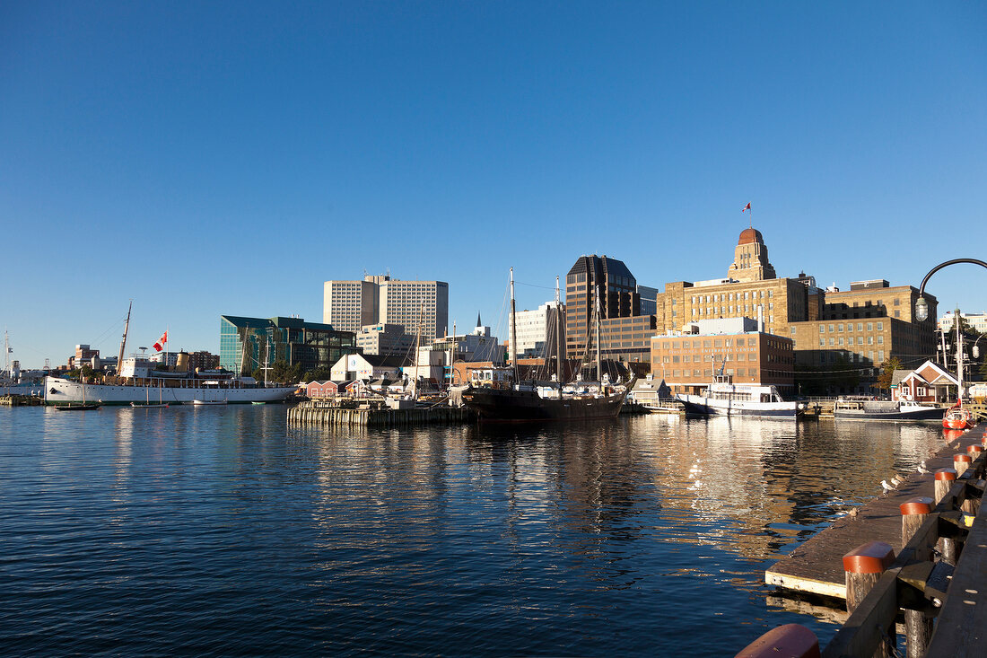 Boats moored on Halifax harbor, Nova Scotia, Canada