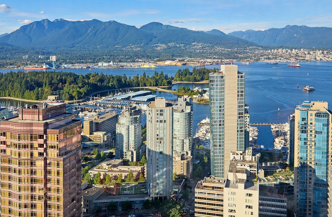 View of coal Harbour section of Burrard Inlet in Vancouver, British Columbia, Canada