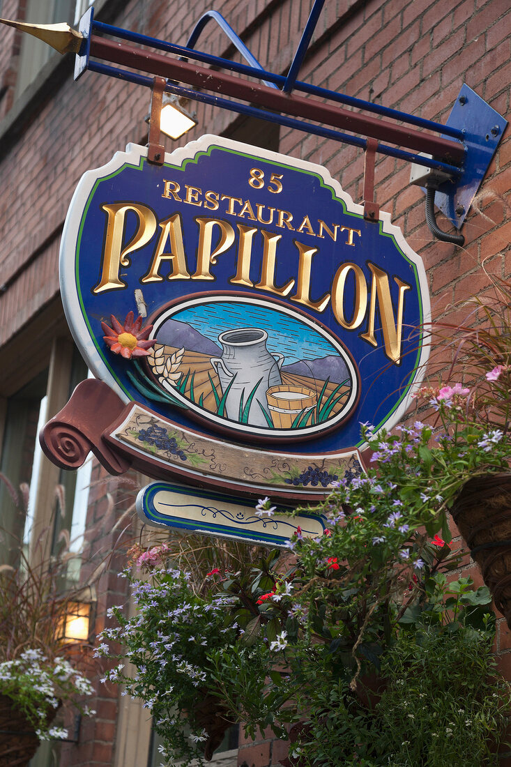 Shield of Restaurant Papillon in Rue Saint Paul, Montreal, Canada