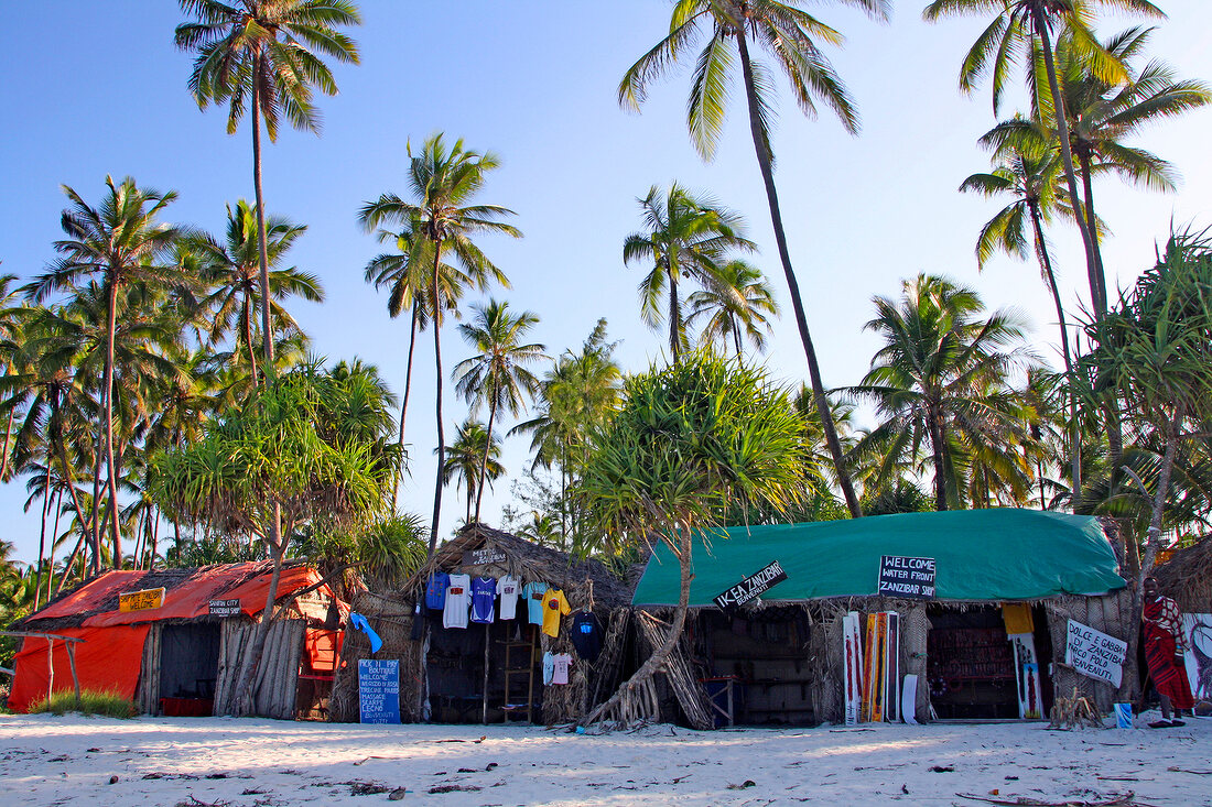 Huts on beach of Zanzibar, Tanzania, East Africa