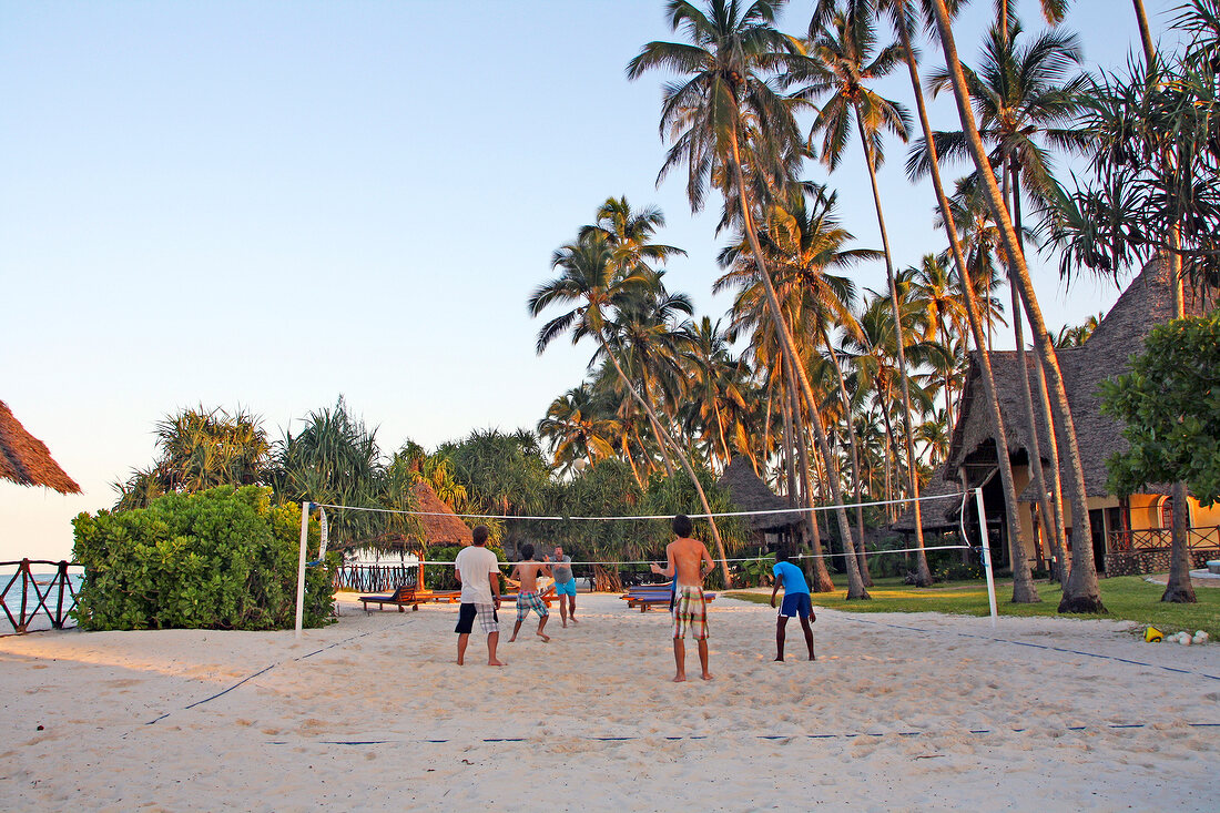 People playing volley ball on beach of Zanzibar, Tanzania, East Africa