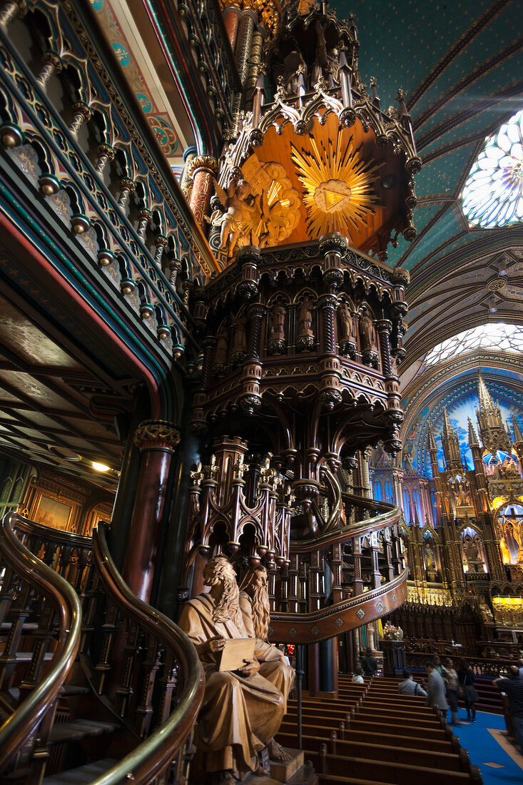 View of pulpit of Notre Dame Basilica in Montreal, Canada