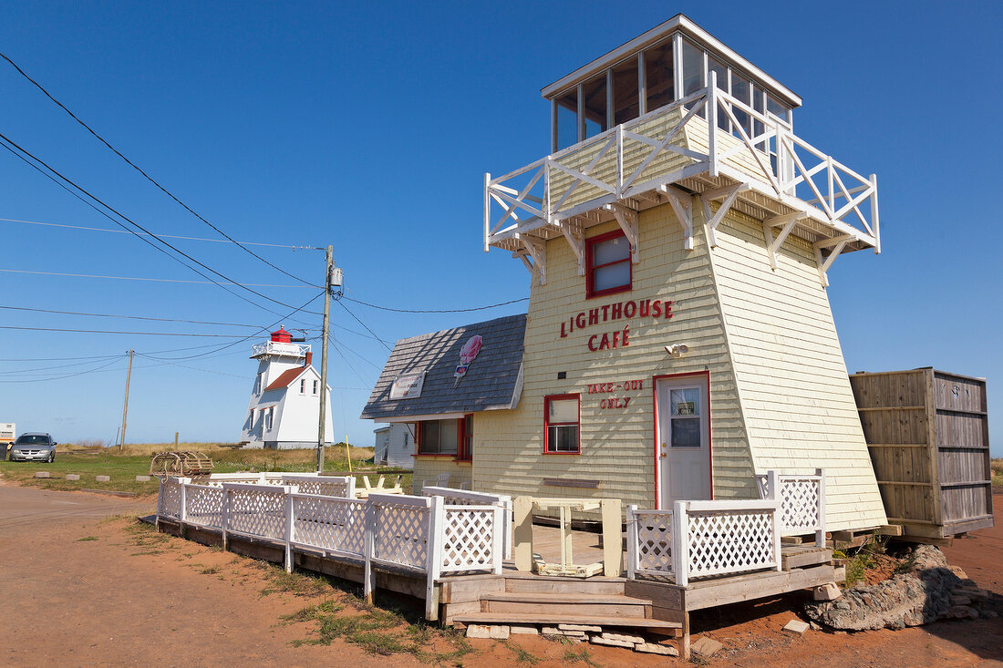 Lighthouse cafe at North Rustico Harbour, Canada