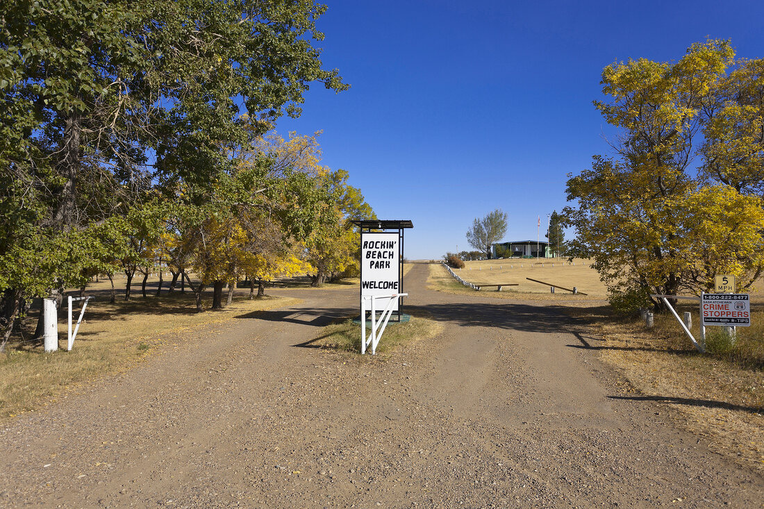 Kanada, Saskatchewan, Rockin Beach Park nahe Rockglen, Schild